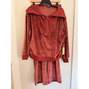 NWT SUMMERSALT Velour Lounge Set Rosewood Half Zip Pullover/Straight Leg Pants